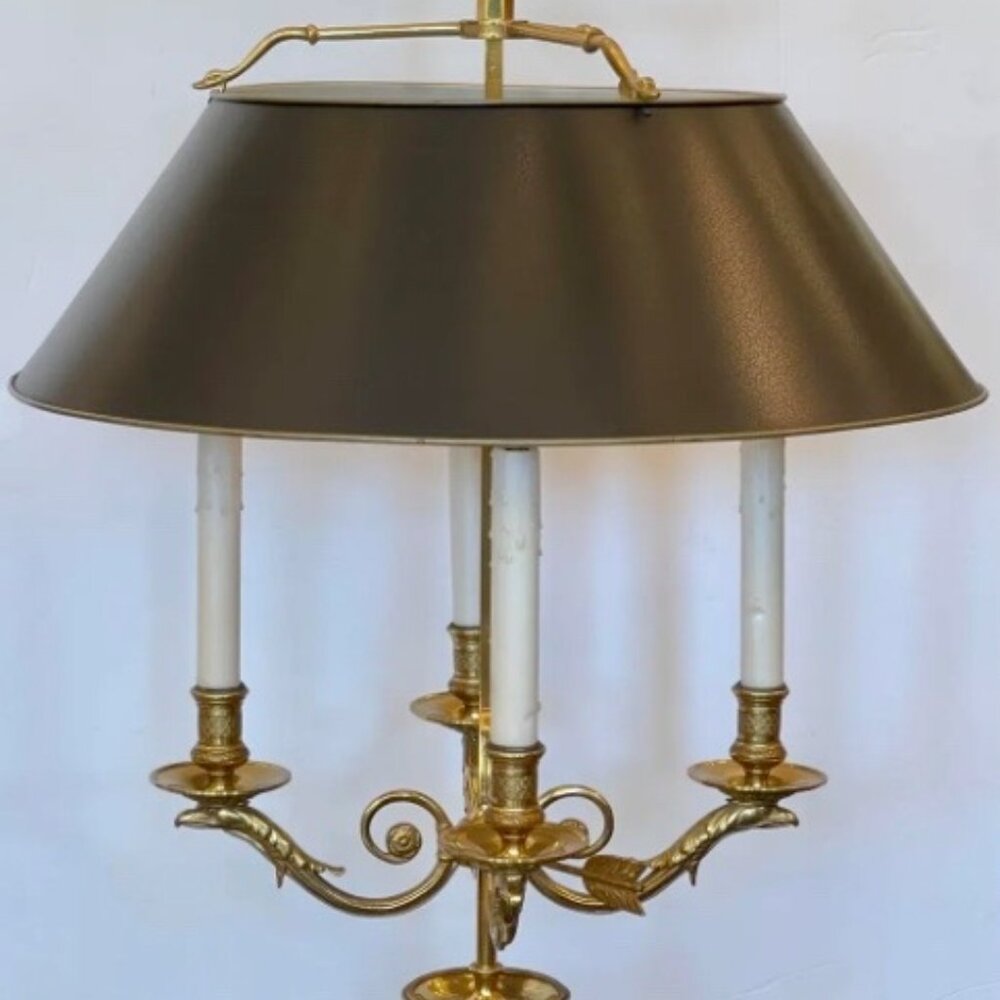 Large Paul Ferrante French Gilt Bronze Four Light Bouillotte Griffin Table Lamp